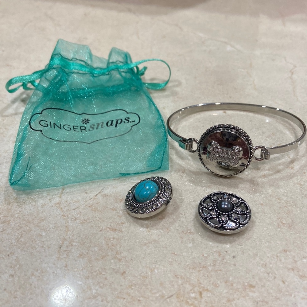 Ginger Snaps bracelet.   Dog bone + 2 other charms.